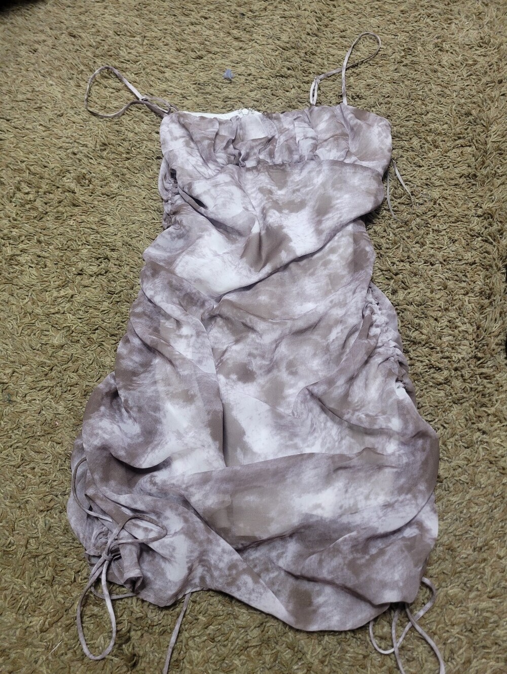 Victoria + Sophia Ruched Spaghetti-Strap Dress in Taupe Marble